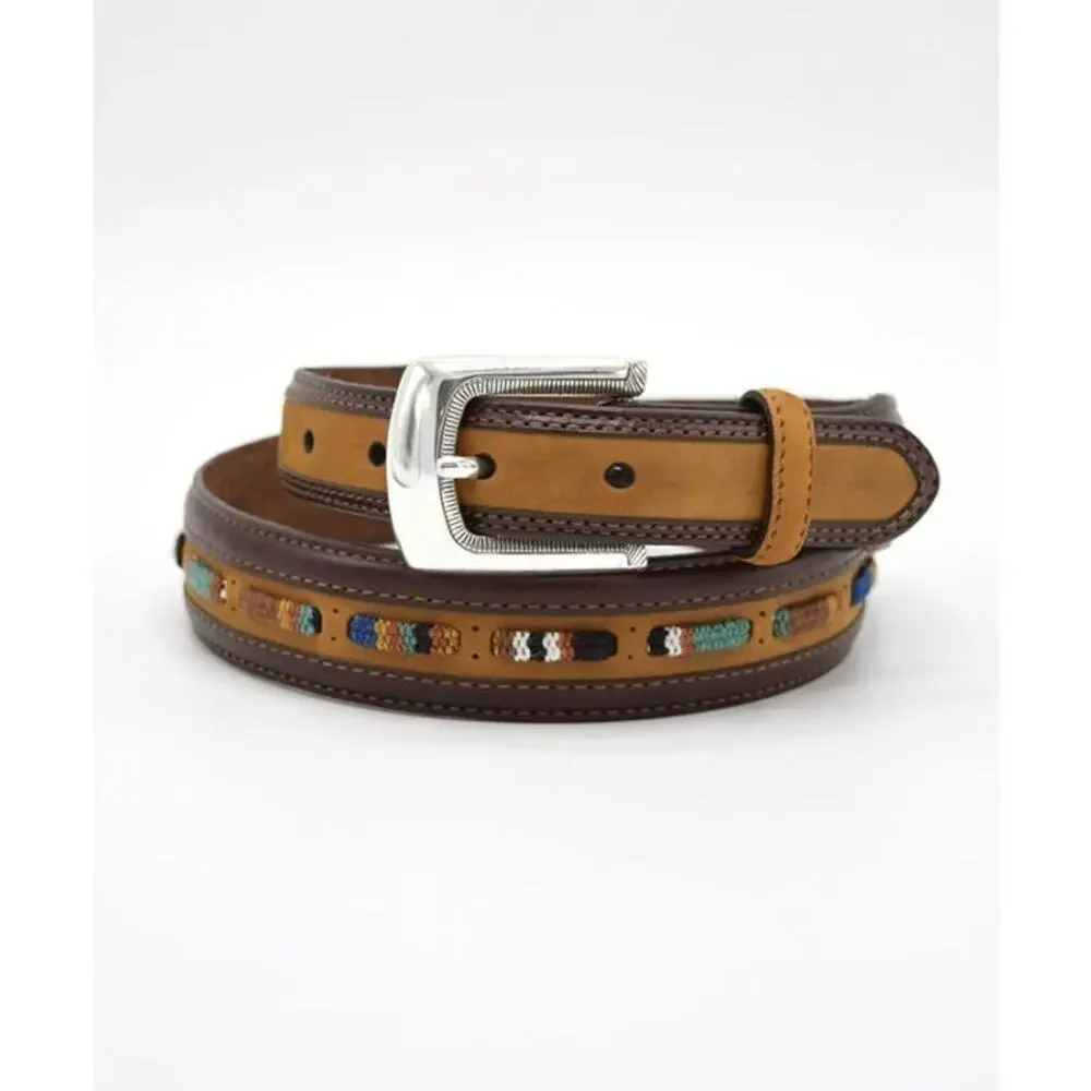 Brighton Seacliff Taper Leather Belt Embroidered Inlay Western 38 Brown A010282